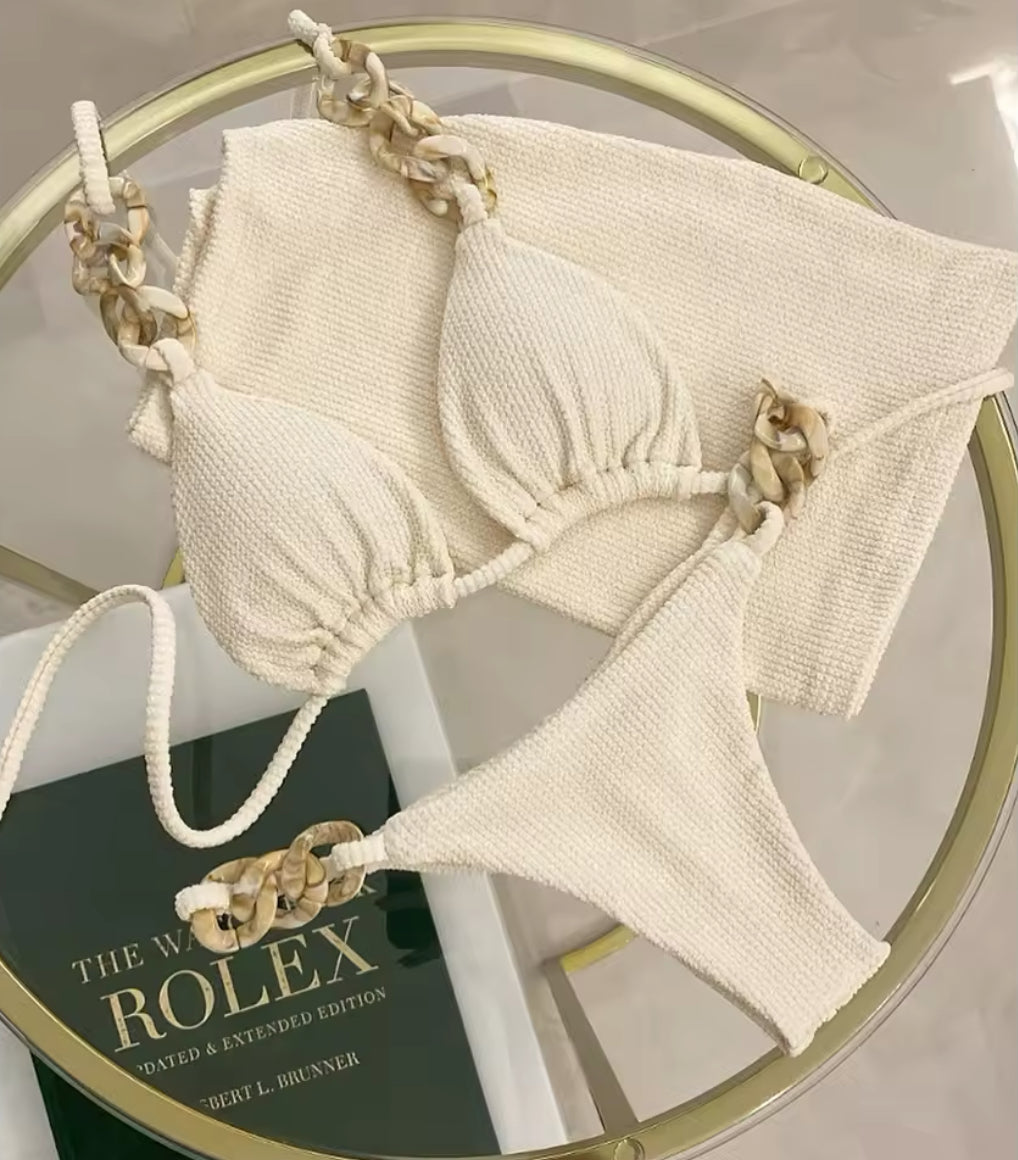 White and gold swimsuit