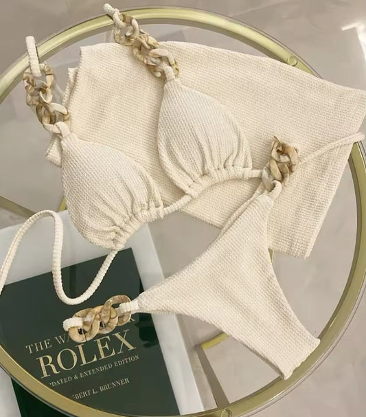 White and gold swimsuit