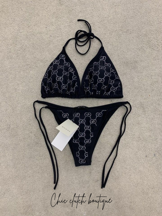 GG black rhinestone swimsuit