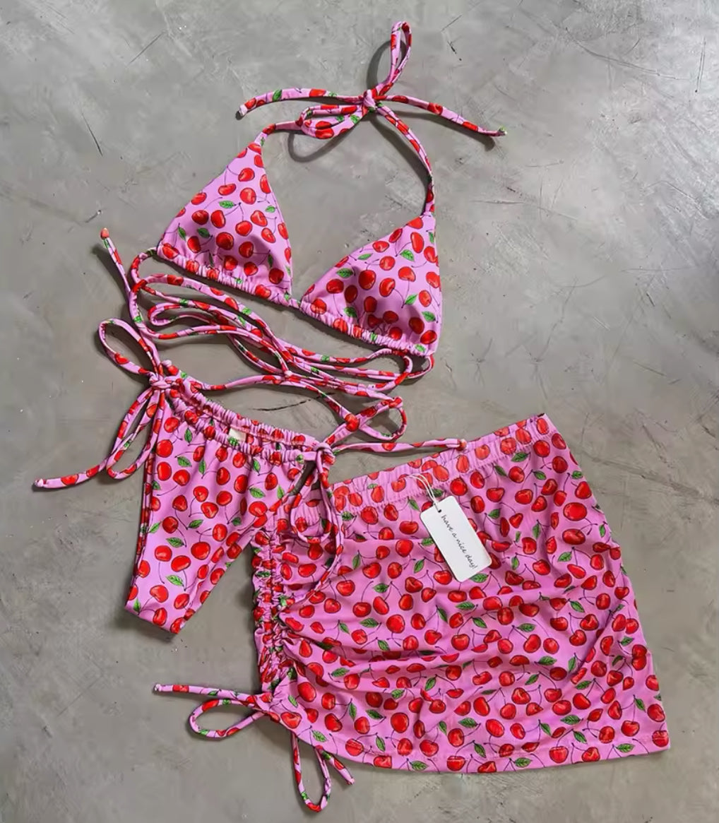 3 pieces pink swimsuit