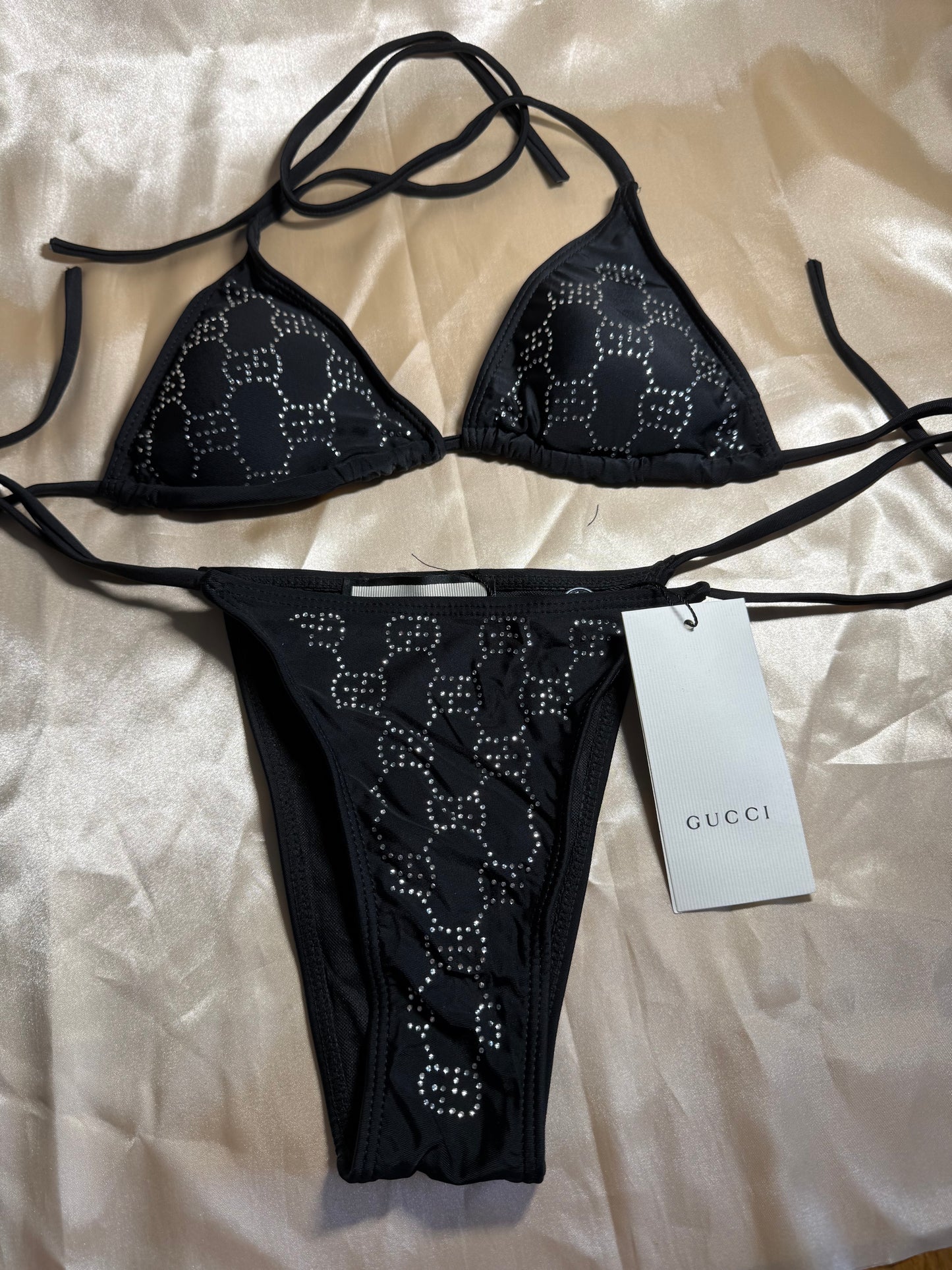 GG black rhinestone swimsuit